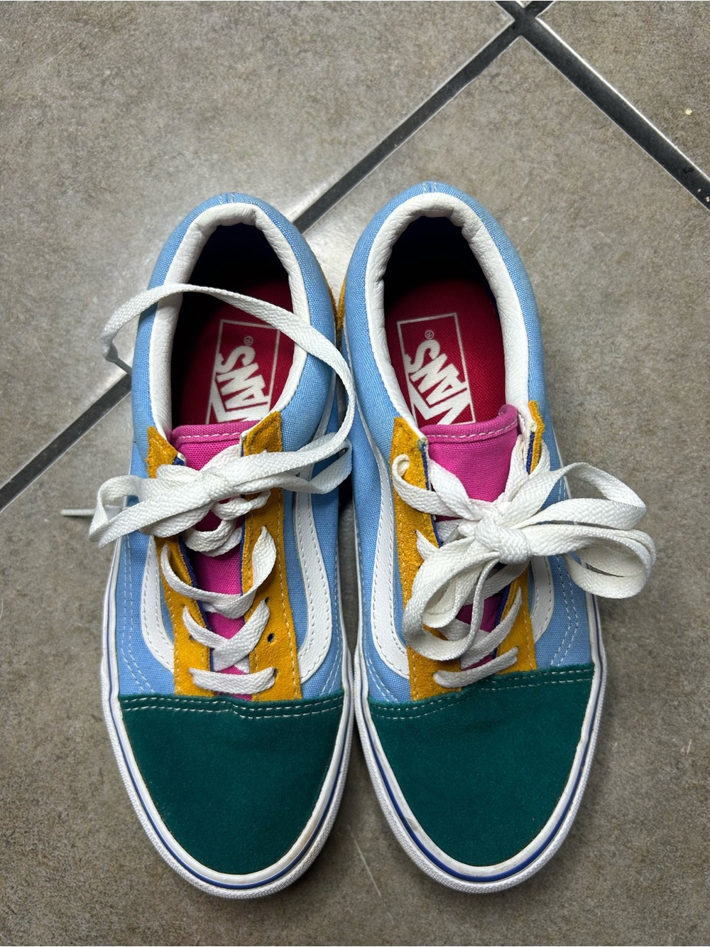 Vans Teal Blue Pink Yellow Low-Top Skate Sneakers